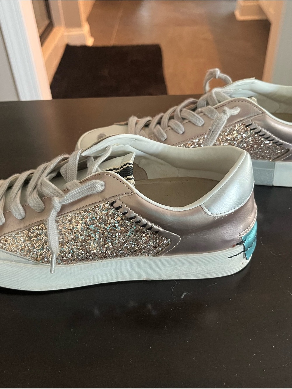 ShuShop Rose Gold Glitter Low-Top Sneakers with White Soles